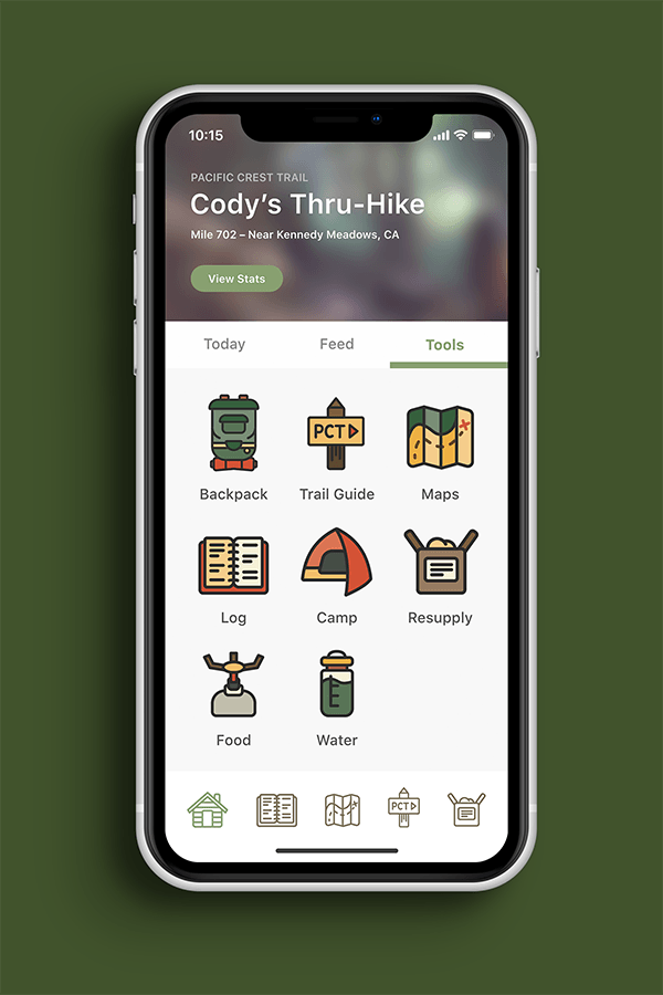 Topo's Tools screen displayed in an iPhone against a green background